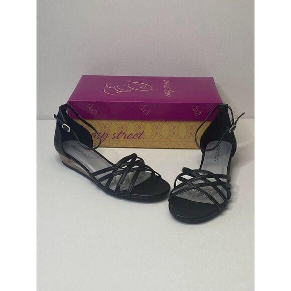 Easy Street Evening Dress Sandals Women's 8 Black Dance Flex Adjustable Strap - Picture 8 of 8